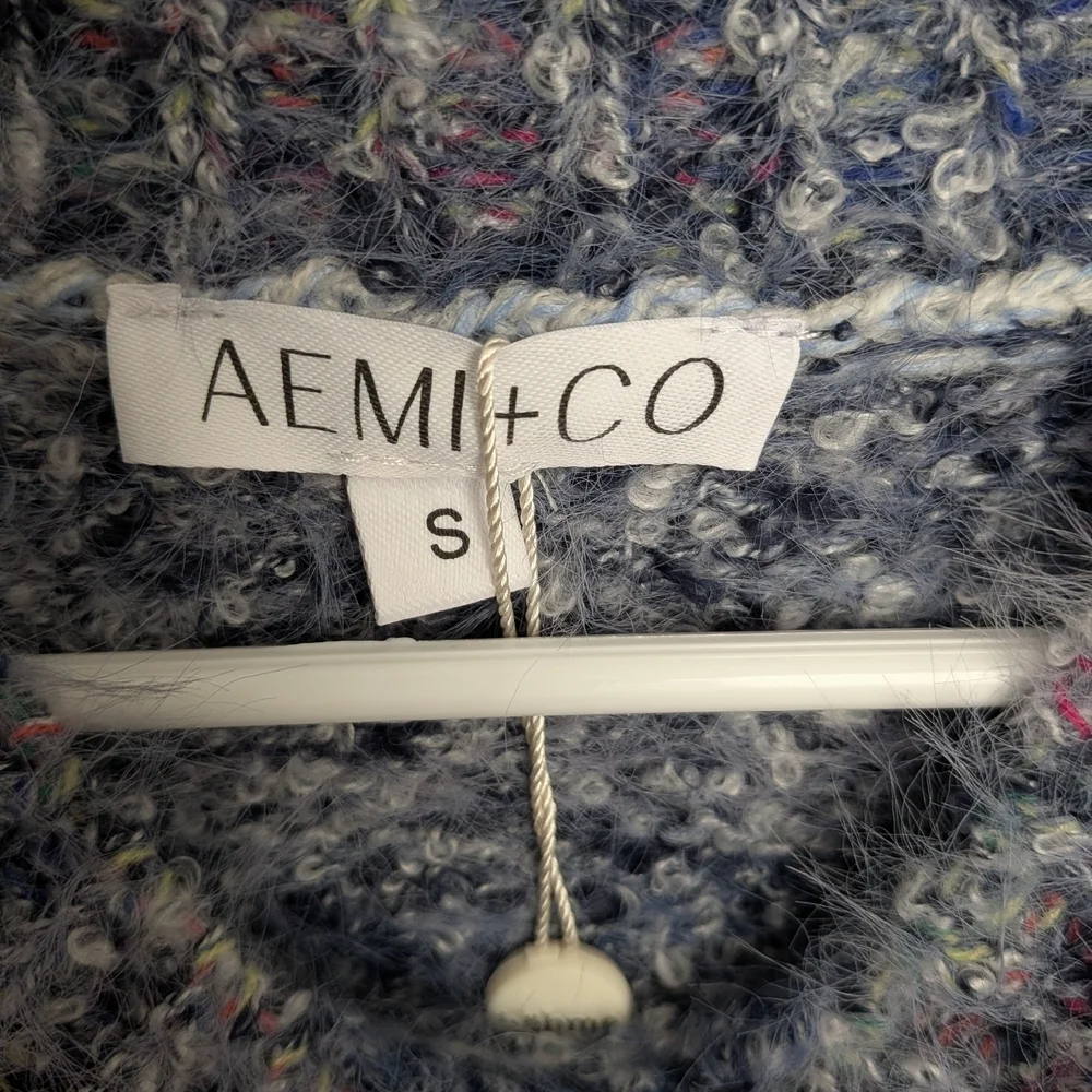 AEMI + CO Cozy Heather Blue Women's Crew Neck Sweater Size Small